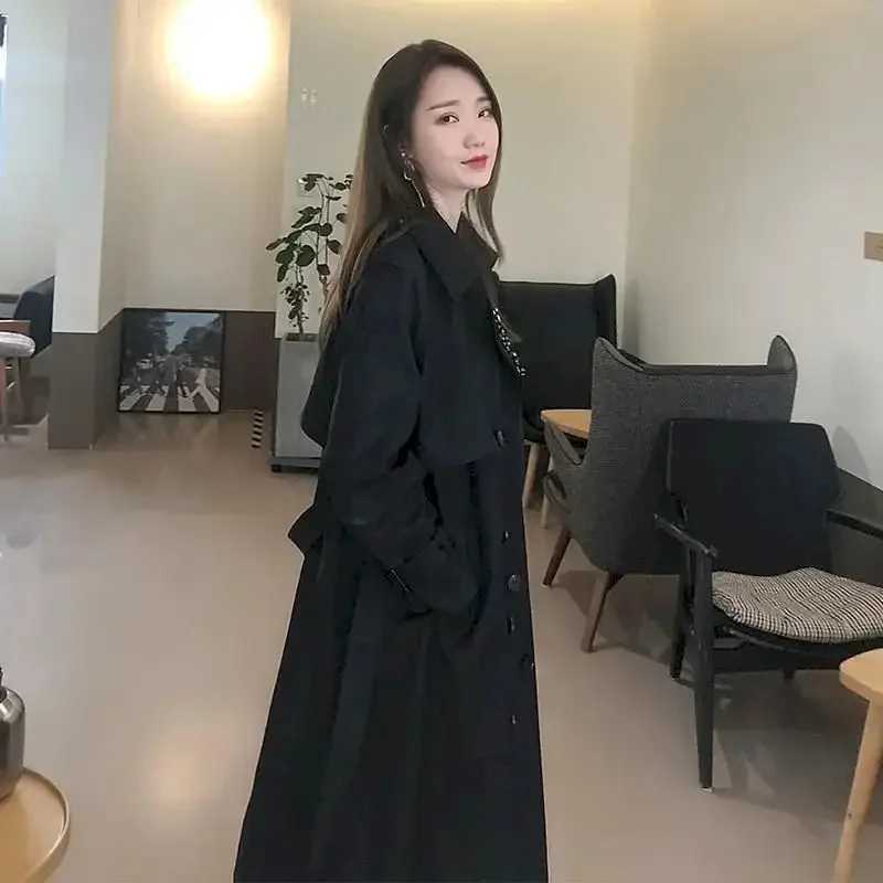 Korean Fashion Long Trench Coats and Jackets Women 2022 Autumn Winter Solid Color Classic Style Women Coat Casual Tops femaleX240921