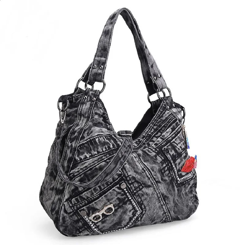 Casual jeans denim womens shoulder bag retro handbag 240919