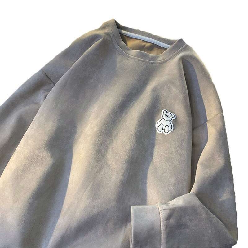 Suede Hoodie, American Long Sleeved Men's Trendy Brand Ins Base Shirt, Spring And Autumn Top, Men's Round Neck Printed Trendy