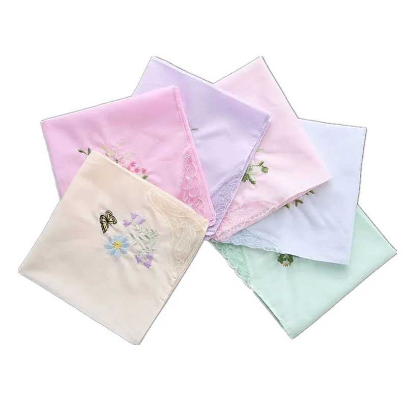 3Pcs 28x28cm 100% Cotton Hankies Embroidered Lace Flower Hanky Lady Handkerchief Towels For Wedding SouvenirX240921