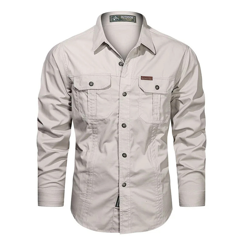 Men's Outdoor Military Multi-Pocket Long-Sleeved Cotton T-Shirt High-Quality Business Casual Shirt Oversized 5Xl