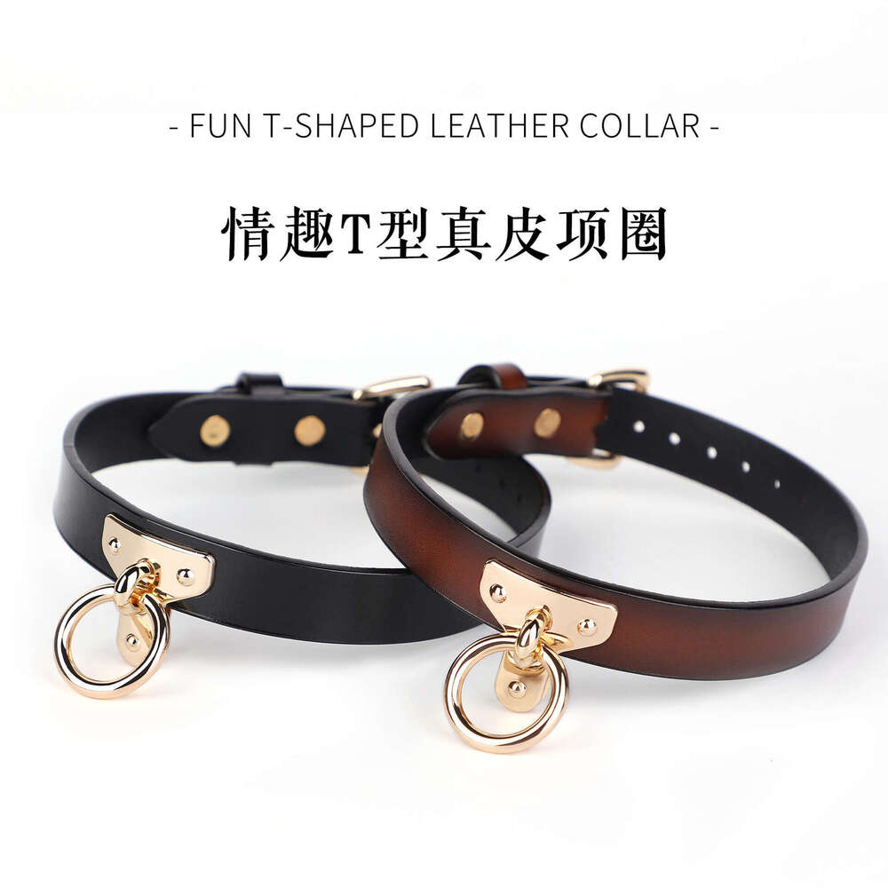 Sexy SM props, female slave training, leather traction collar, high-end cowhide collar, alternative adult products, hair replacement