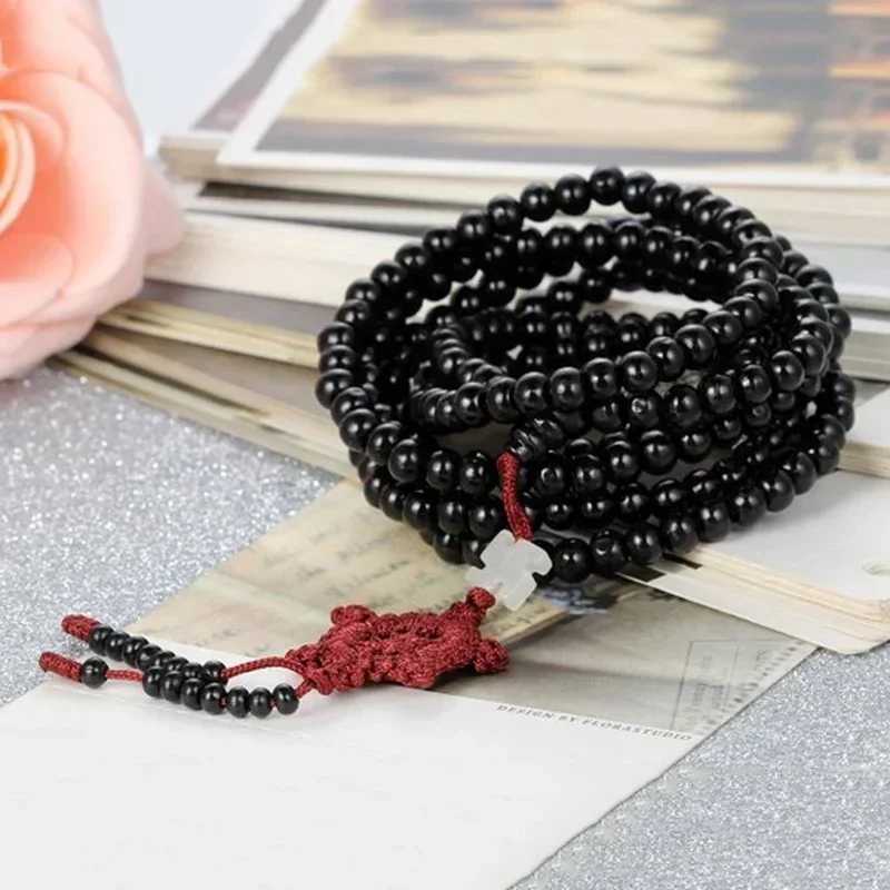 Natural Sandalwood Bracelets Men Buddhist Buddha Meditation Bead Bracelet for Women Prayer 216 Beads Rosary Hanging DecorationX240921
