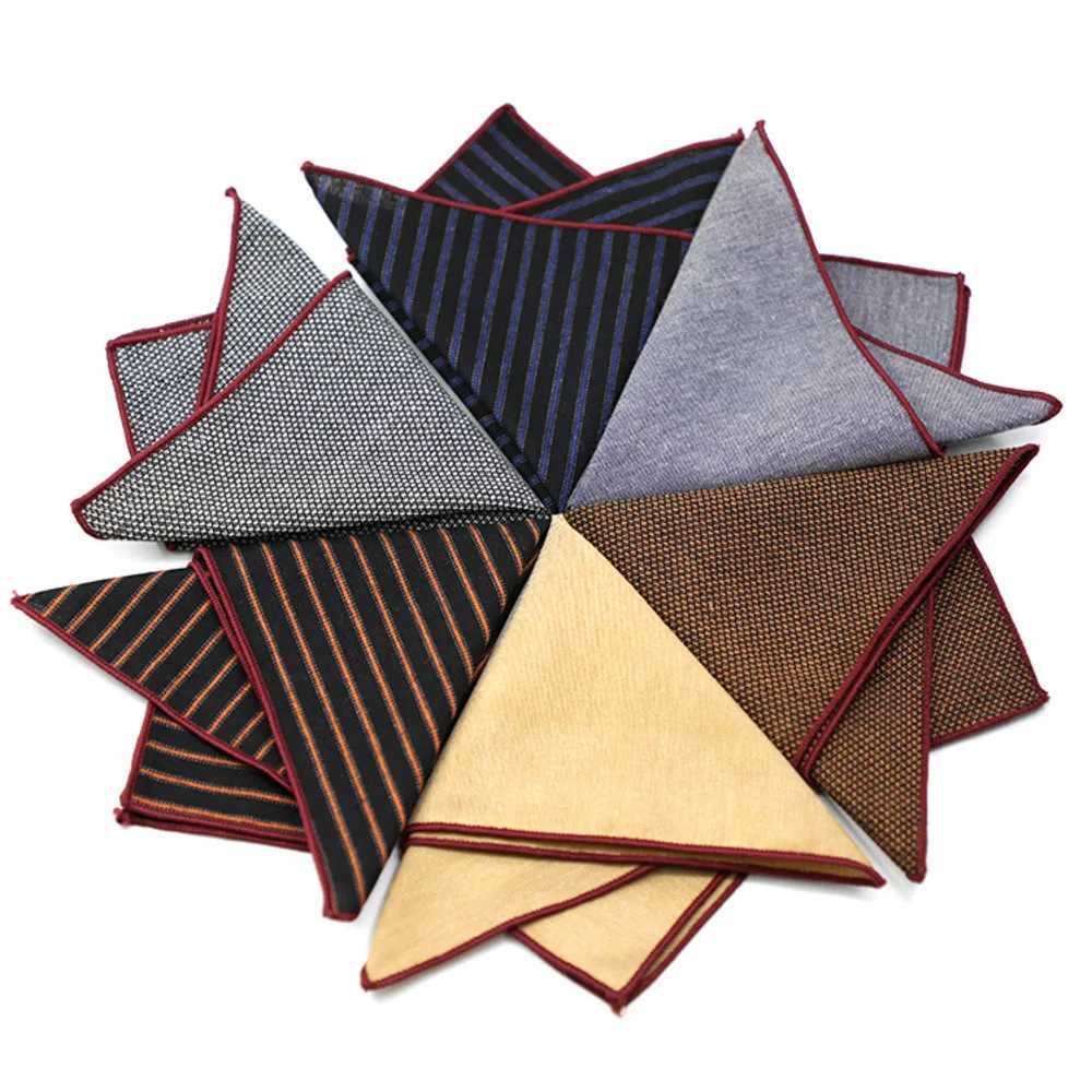 Solid Striped Brown Pocket Square 23CM Cotton Mens Suit Handkerchief Groom Host Hanky Wedding Party Chest Tie Suit AccessoriesX240921