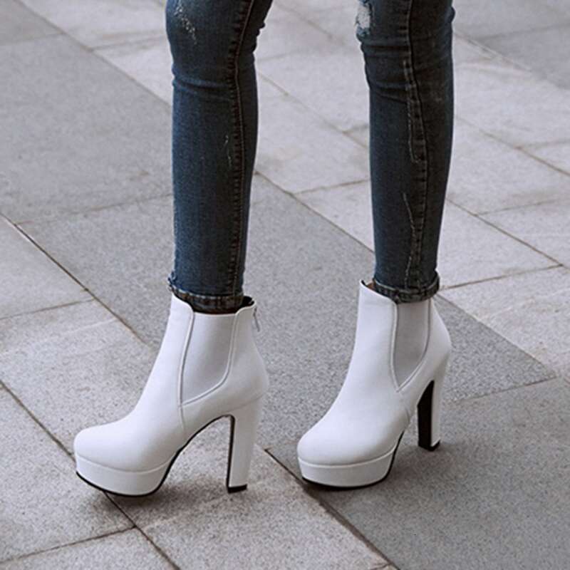 REAVE CAT Fashion Women's Ankle Boots Platform Sexy 12Cm High Black White Heels Shoes Ladies Zip Large Size 34-50 F1494