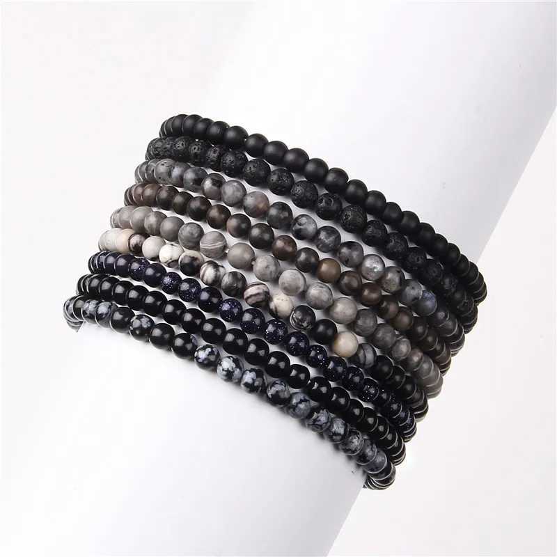 New Black Beaded Bracelet 4mm Mini Lava Malachite Onyx Natural Stone Bracelets For Women Men Cool Goth Wristband Fashion JewelryX240921