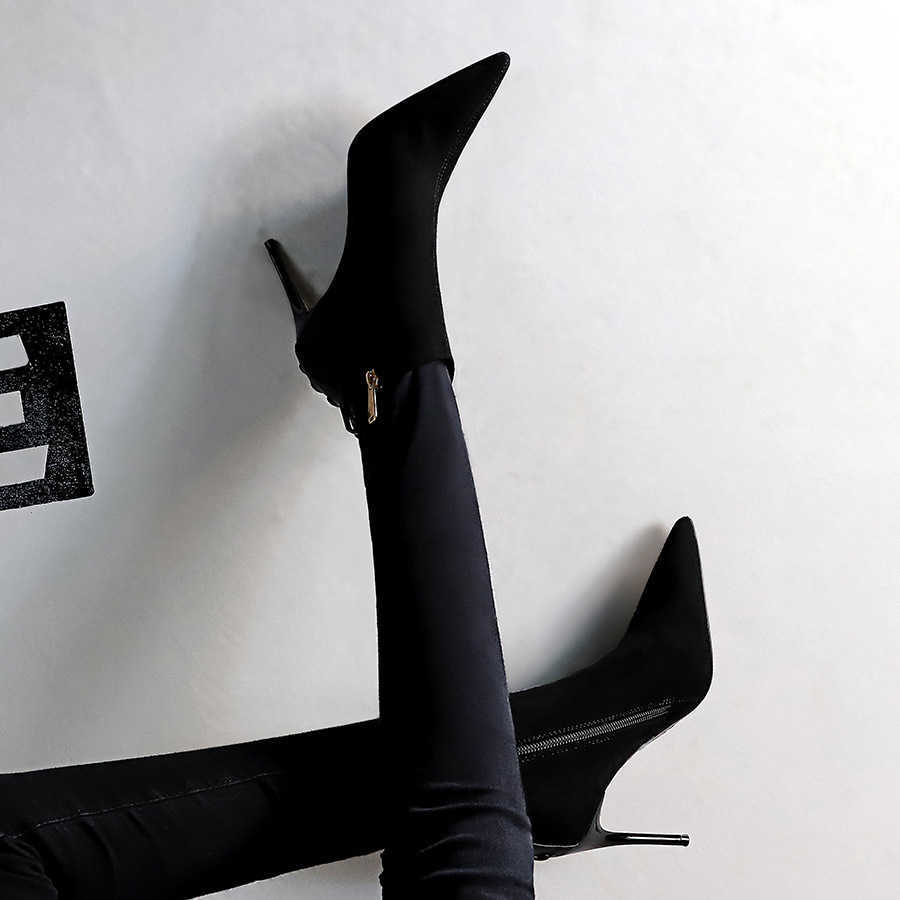 CMM Fashion Sexy Nightclub Show Thin Heel High Heel Suede Back Lace Pointed Winter Boots