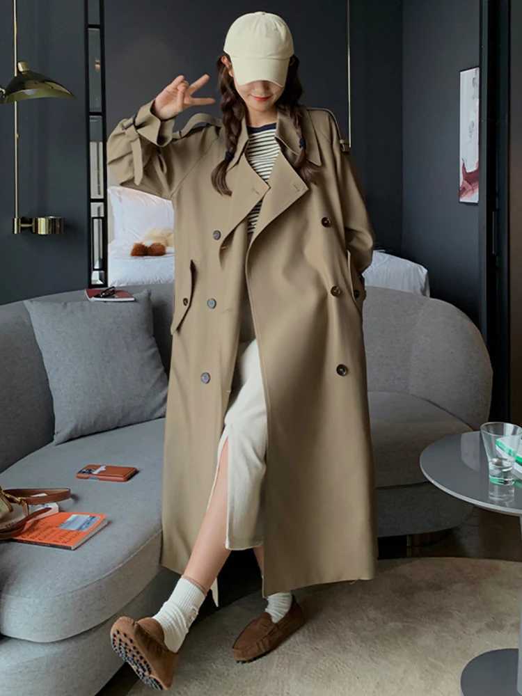 LANMREM Irregular Trench Coat For Women 2024 Spring Solid Color Lapel Double Breasted Fashion Long Windbreaker Clothing 2R7862X240921