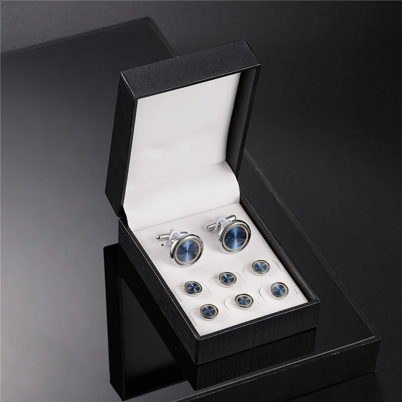 Wedding Man Cuff Link Set Man Shirt Cufflinks Vintage Blue Cufflink Shirts Studs Button And Cufflinks For Mens Tie Clips 240921
