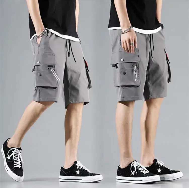 Summer Hot Mens Cargo Shorts Solid Multi Pocket Casual Fitness Loose Work Pants Summer Male Shorts JoggersX240921