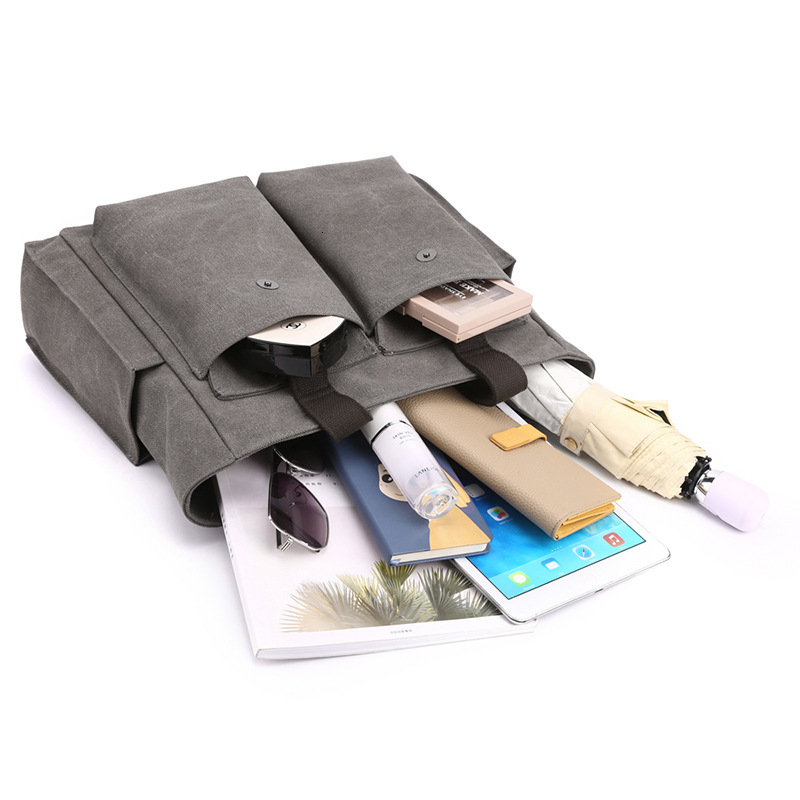 Women's Canvas Tote Purse Shoulder Bag Small Handbag Multi-Pocket Top Handle Bags With Zipper For Travel Work