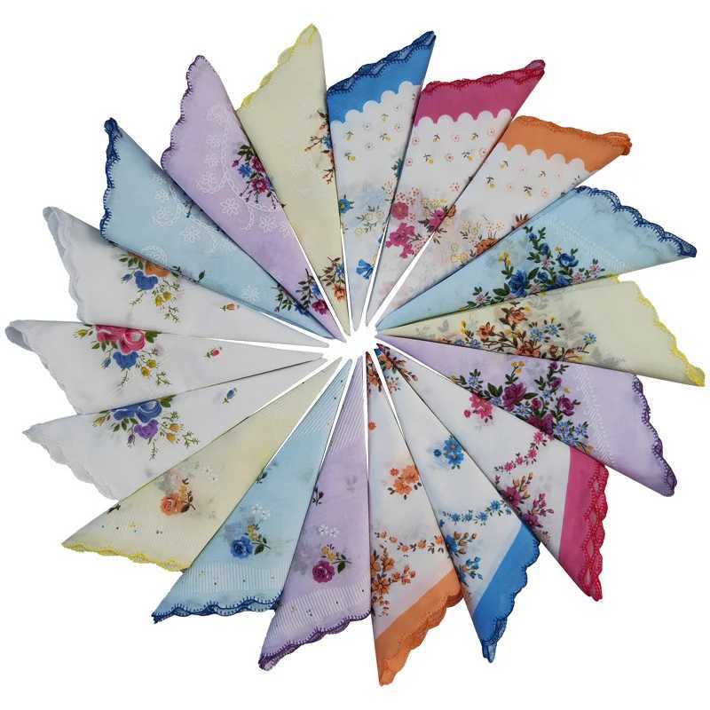 1PC Flower Printed Handkerchief Womens Cotton Handkerchief with Wavy Edge Pocket Square Hanky Wedding Party Casual Chest ScarfX240921