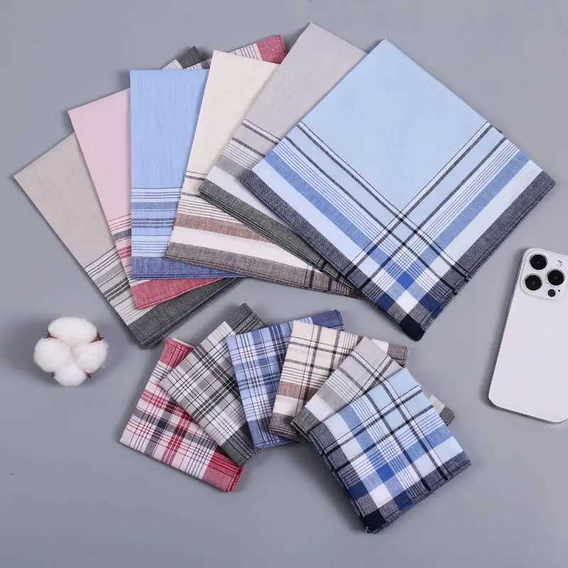 5Pcs Square Plaid Stripe Handkerchiefs Hanky Pocket Cotton Towel 38*38cm Random Men Casual Handkerchiefs Business Cotton ScarfX240921