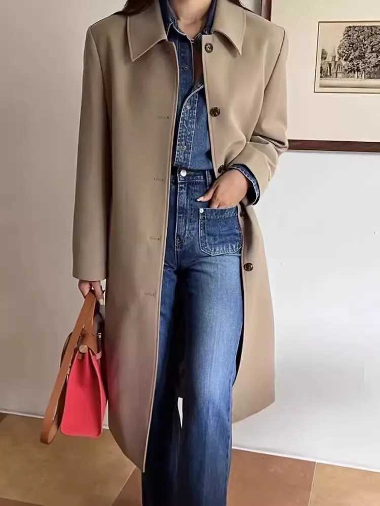 Autumn Winter Single Breasted Lace Up High Waist Cinched Long Windbreaker Coat Womens TrenchX240921