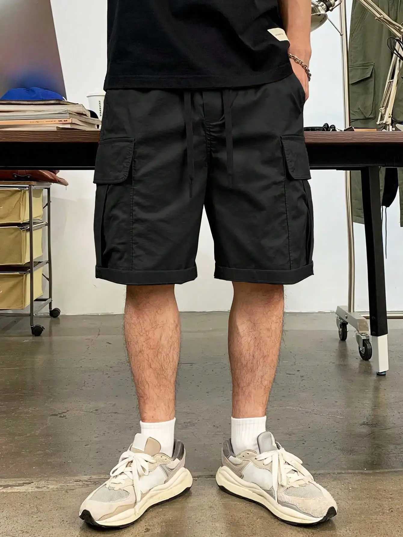 Mens Drawstring Cargo Short Pants Lightweight Big Flap Pocket Loose Trendy Shorts Mens Work Pants OutdoorsX240921