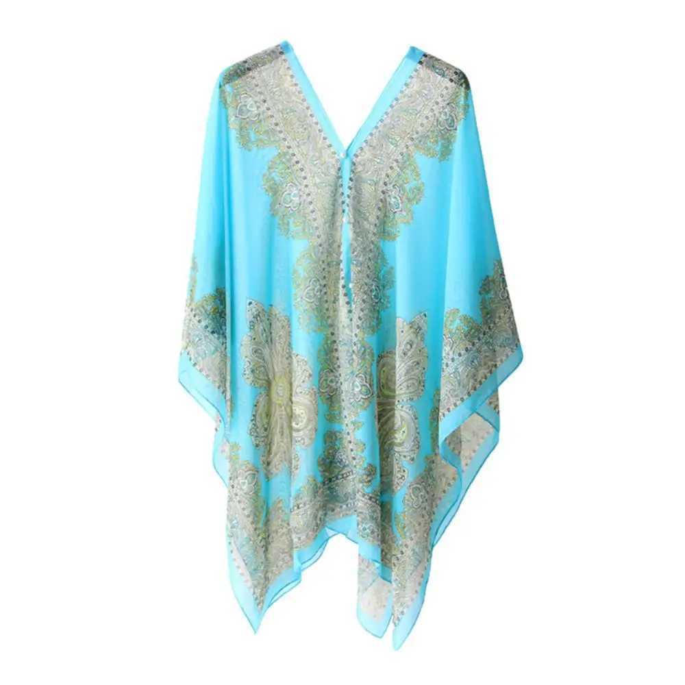 Womens Scarf Shawl Summer Beach Bikini Cover Loose Chiffon Shirt Shawl with Button Sunshine Comfortable Cover Hot W240921