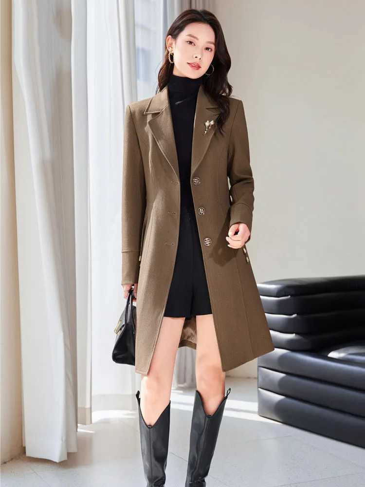 High End Female Coat Long Slim Trench Coat For WomenS England Single Breasted Khaki Women Windbreaker Larger Size OutwearX240921