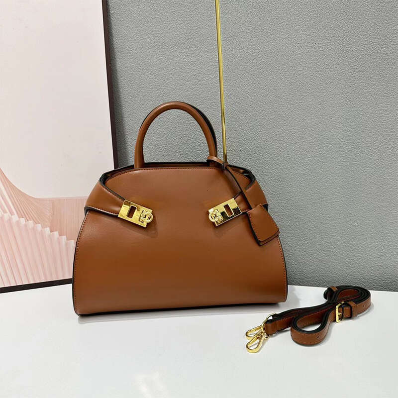 Fashion New Style Women's Tote High Quality Leather Premium Double With Metal Buckle Handbag Black Brown Crossbody Bag