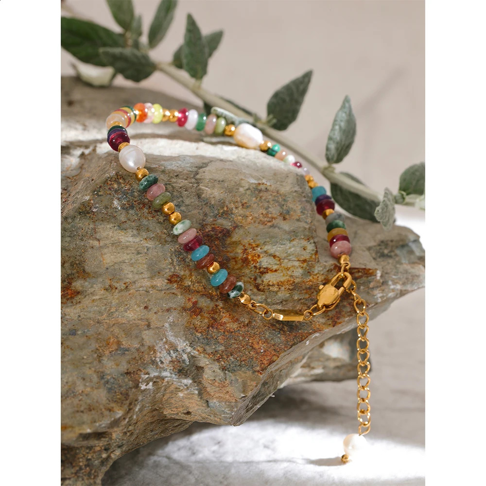 Yhpup HighGrade Natural Stone Pearl Chain Stainless Steel Bracelet Bangle for Women Waterproof Trendy Jewelry Gift 240919