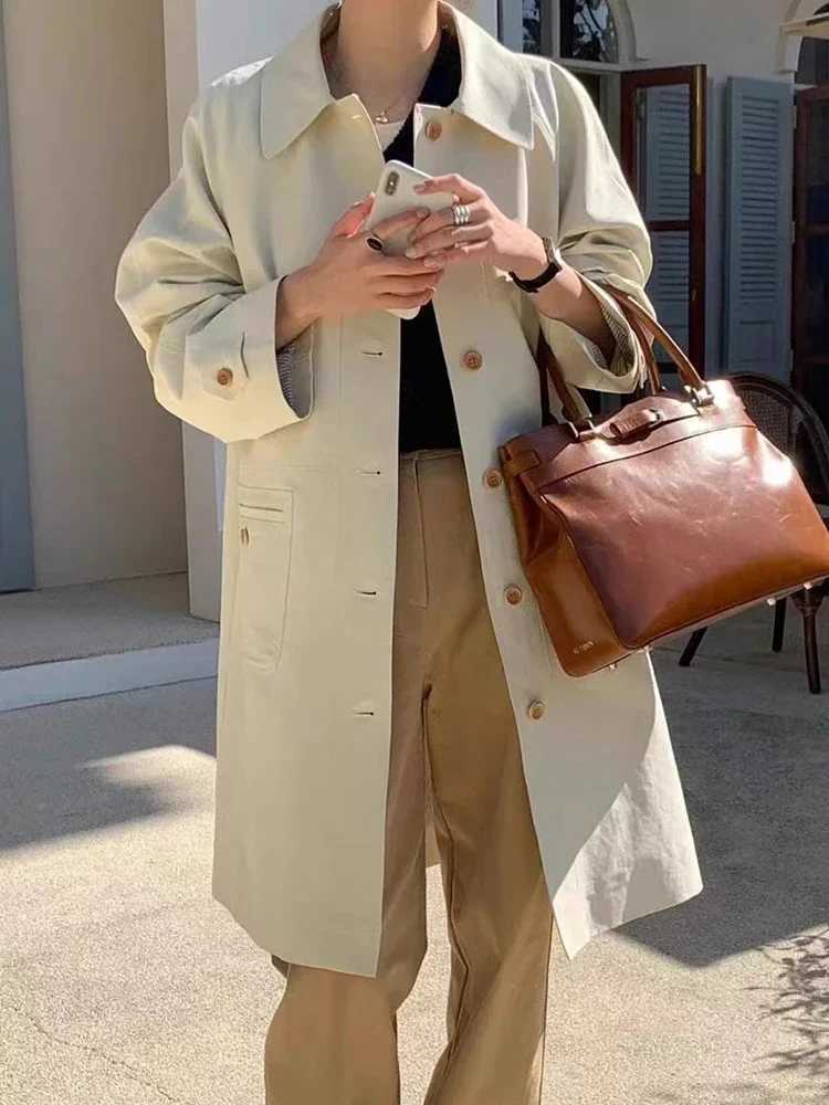 Gagarich Korean Chic Autumn Retro Simple Single Breasted Large Pocket Loose Casual Mid To Long Sleeved Trench Coat WomenX240921