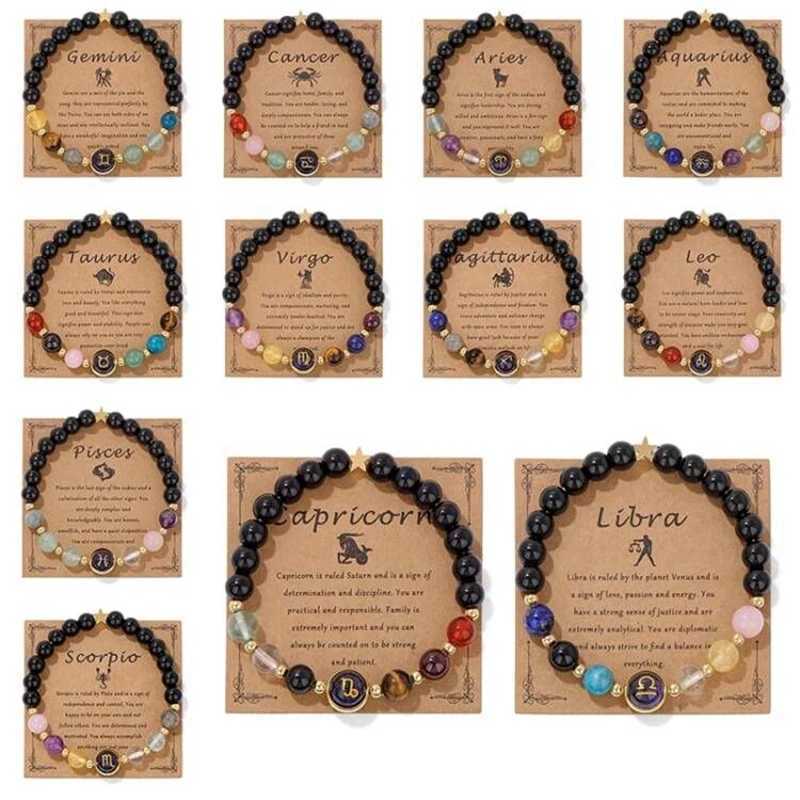 12 Zodiac Signs Constellation Beaded Bracelet For Women Men Obsidian Stone Beads Cancer Leo Libra Bracelets Handmade JewelryX240921