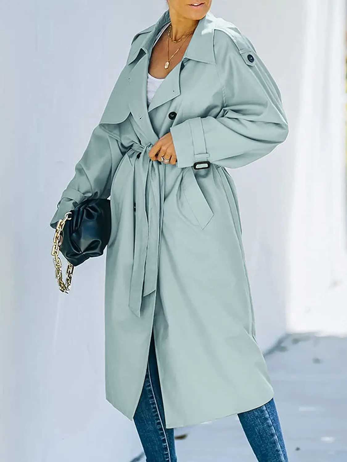 Womens Jackets Double Breasted Long Trench Female Coat Classic Lapel Long Sleeve Windproof Overcoat With Belt Autumn StreetwearX240921
