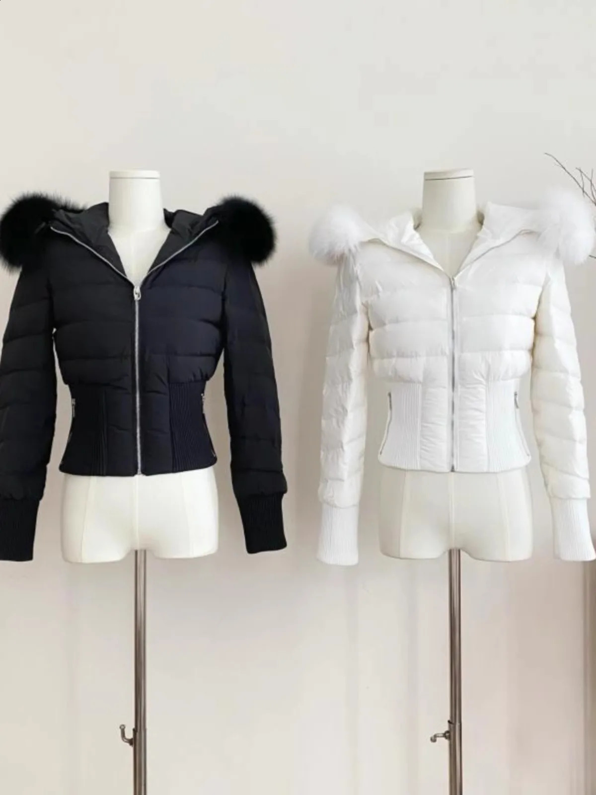 2024 Winter Fox Fur Women White Goose Down 2000s Short Jacket Warm Puffer Female Outdoor Thick Cropped Y2k Fashion Parkas 240918