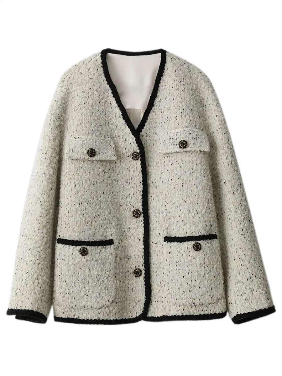 CHIC VEN Fashion Womens Wool Coat Single Chest Retro Jacket Vneck Office Top Springsummer