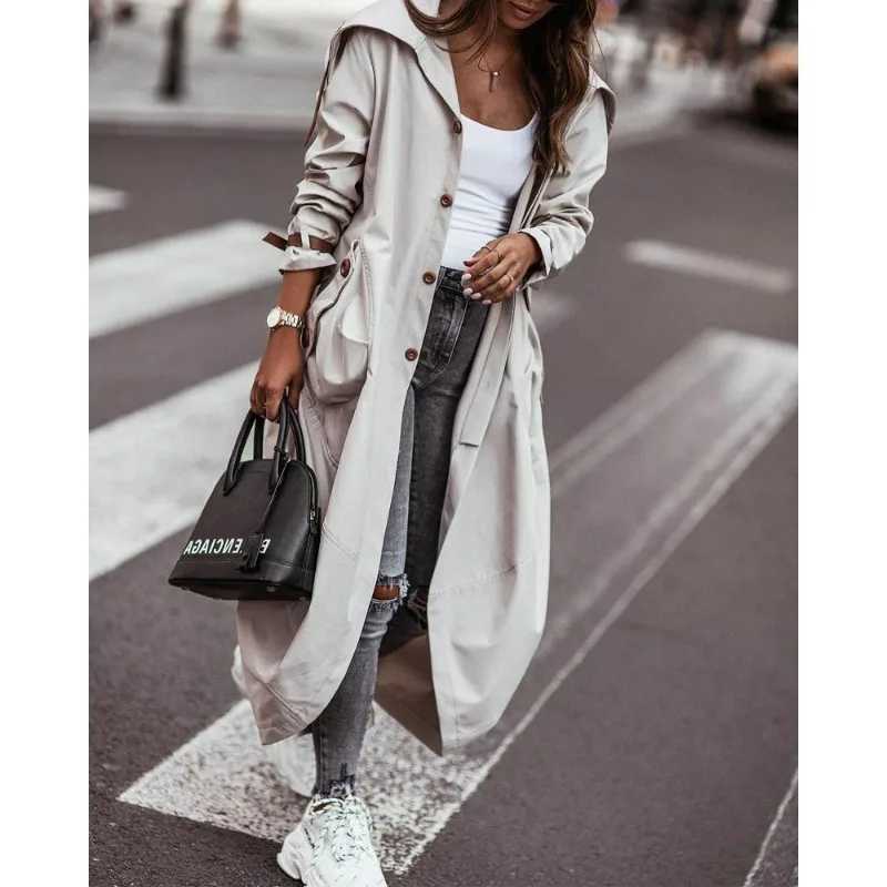 Women Loose Cardigan Large Coat 2023 Autumn Winter New Trench Coat Women Long Sleeve Single Breasted Turn-down Collar TrenchX240921