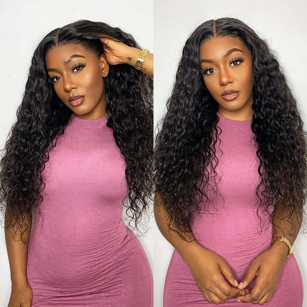13x4 Kinky Frontal Human Hair For Women Pre Plucked Water Wave 4x4 Transparent Lace Closure Curly Wigs