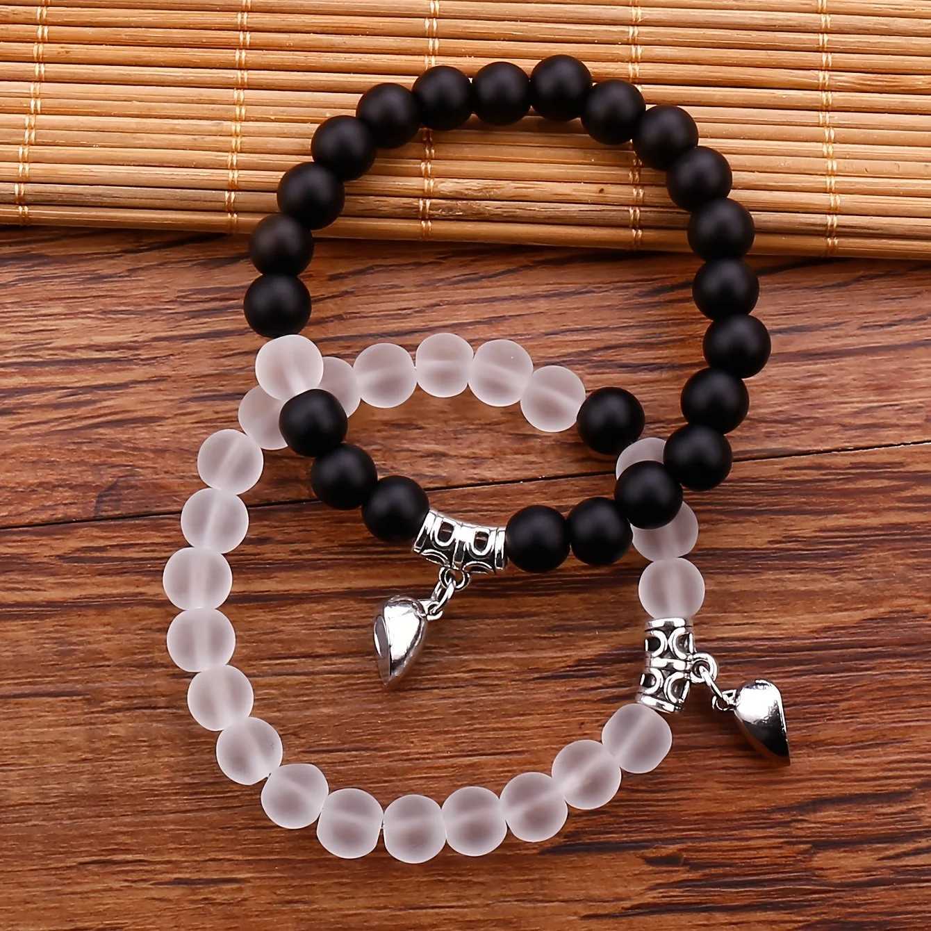 Love Heart Magnetic Beaded Bracelet Set 2 Pcs Stretchable Hand Jewelry For Best Friend/ CouplesX240921