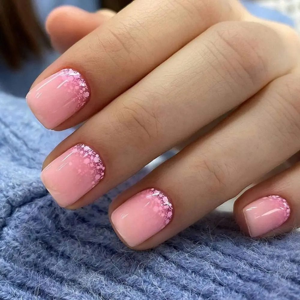 24pcs Fake Nails Square Head French Nail Press on Nails Waterproof Faux Short Fingernails 240914