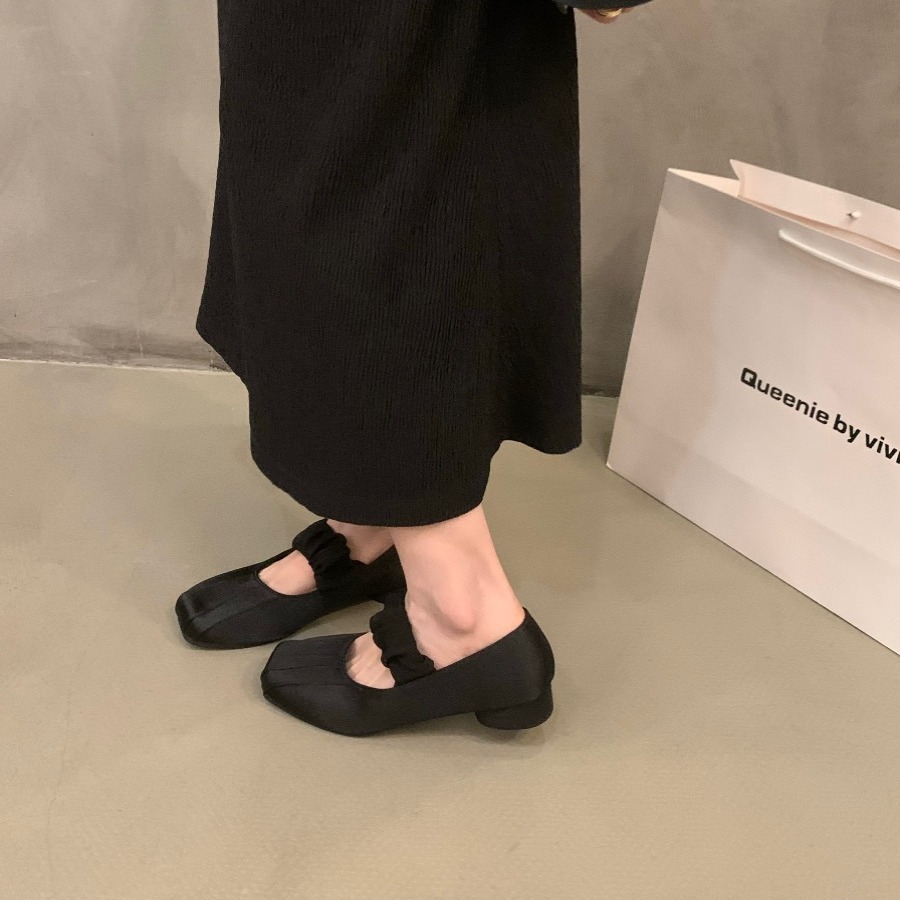 High Heels Shoes for Women - Square Toe Ballet Clunky Heel, Beige Black Khaki 80a9