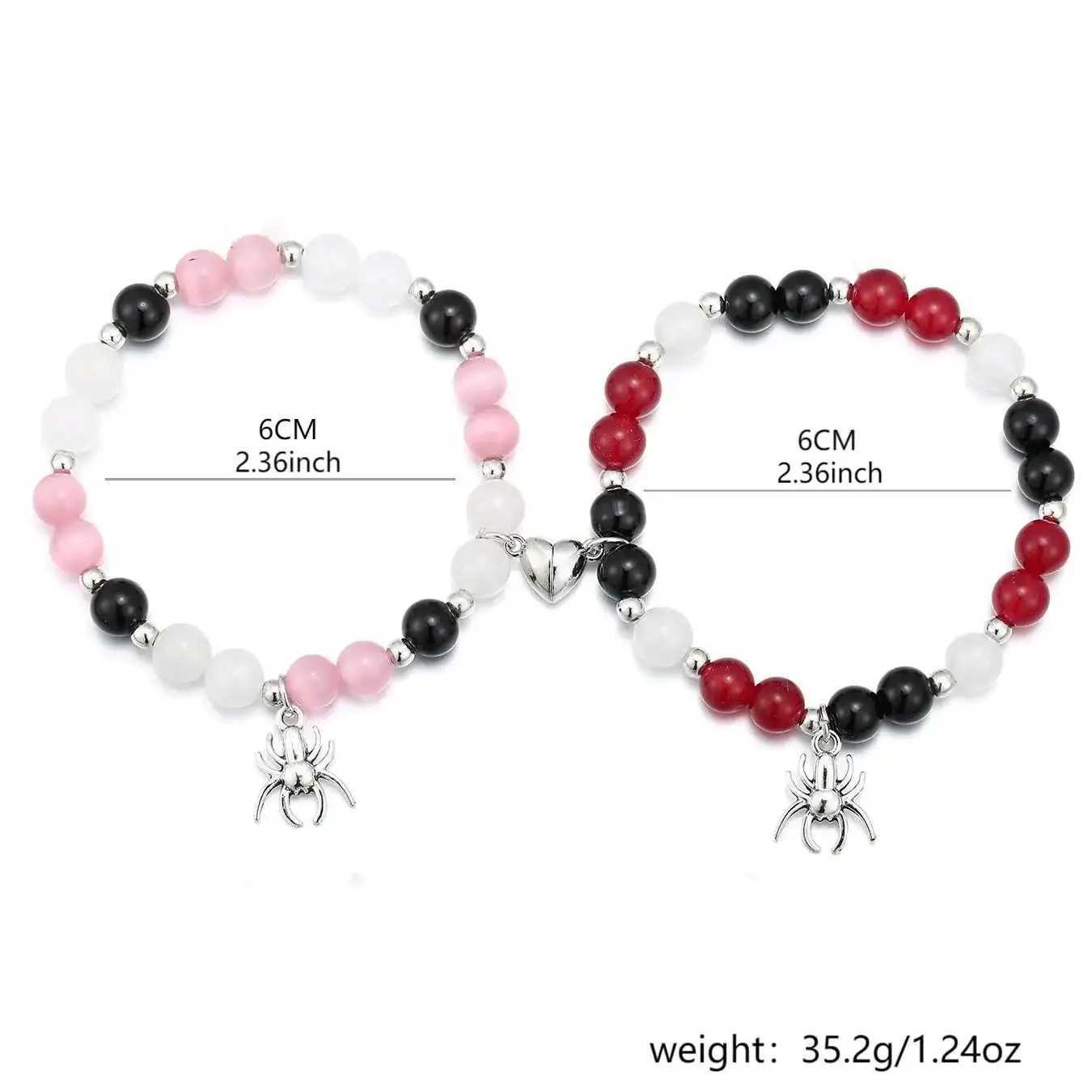 2 pcs of Spider Pendant Herat Shape Magnet Bead Elastic Couples Bracelets Bff Trendy Jewelry GiftX240921