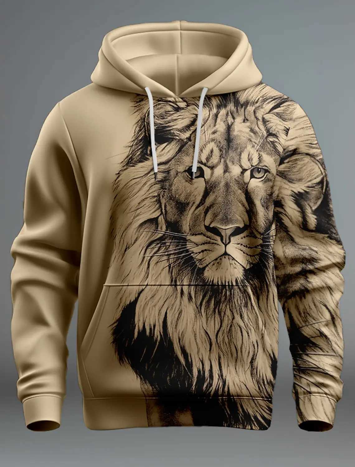New Shape Lion Mens Fashion 3D Printed Hoodie Street Clothing Hoodie Long Sleeve Printed Front Pocket Spring Hoodie Sportswear W240921