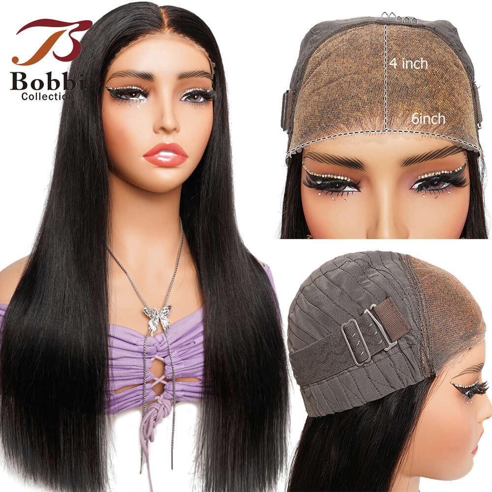 Bleached Knots 6*4 Pre-Cut Glueless Lace Front Wig 100% Human Hair Pre-plucked Natural Haire Ready Wear Straight 250% Density