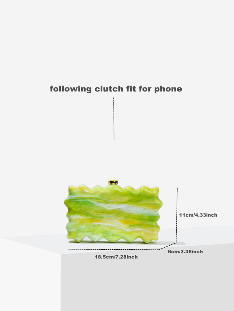 Women's Green Clutch Bag Summer Evening Party Lemon Wavy Marble Print Small Purse Zigzag Edge Handbag 2024 New