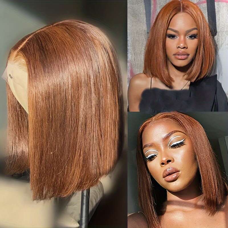 Chocolate Brown Human 13x4 Front Short Straight Bob Wigs Colored #4 4x4 Lace Closure Wig Pre Plucked Hair