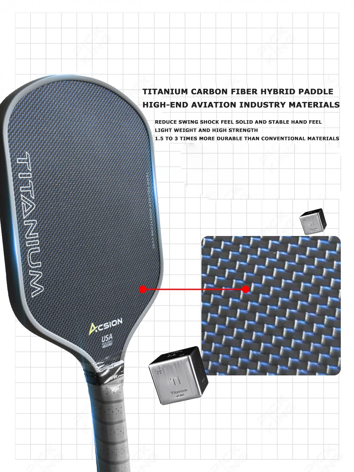 ACSION Titanium Pickleball Paddle T700 Carbon Fiber Thermoformed paddle 16mm Core with Foam Injected Edges for Spin and Control