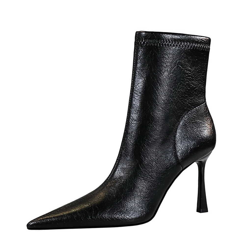 CMM Banquet Short Boots High Heels Thin Heels Pointed Toes Winter Side Zipper Short Boots Womens Boots
