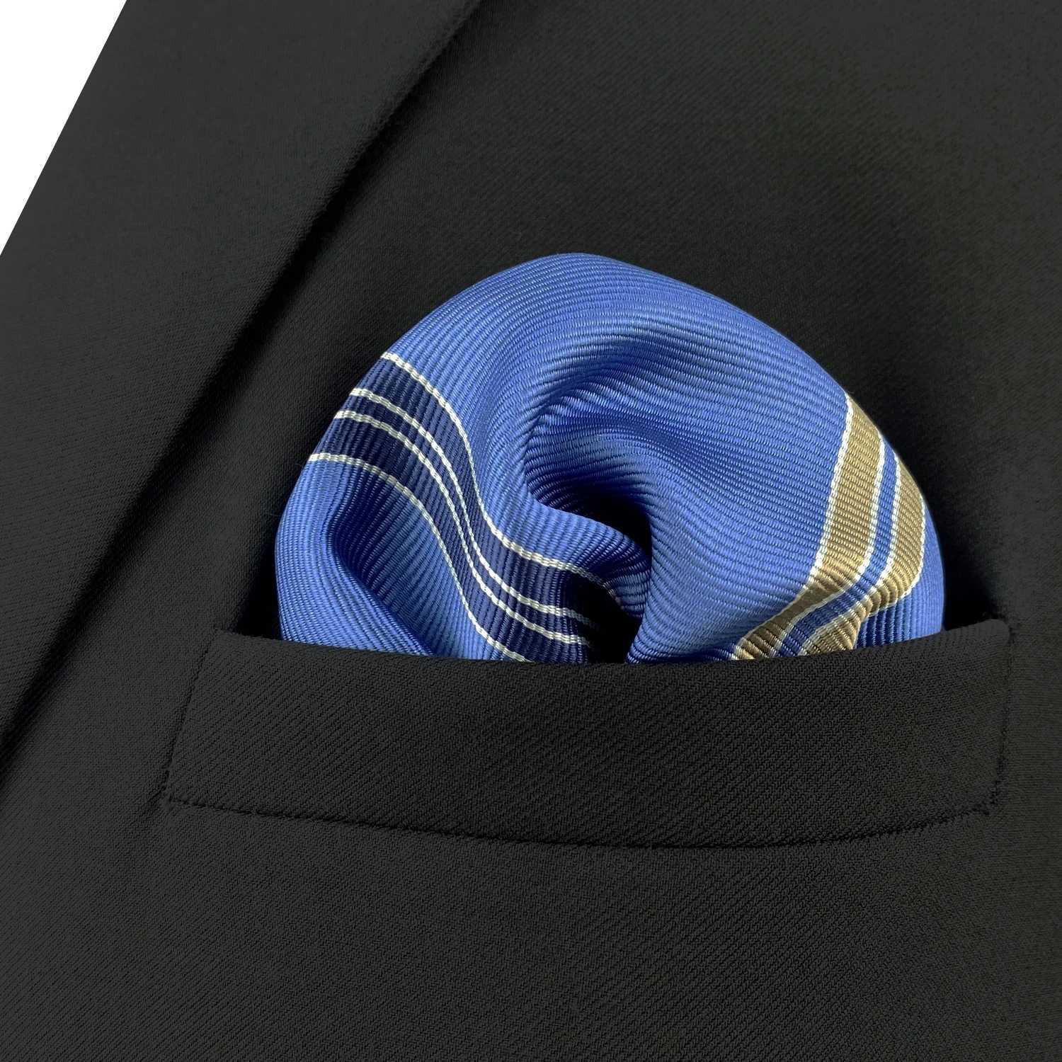 Blue Paisley Solid Dot Mens Pocket Square Wedding Silk Steering Party Hanji Classic Fashion W240921