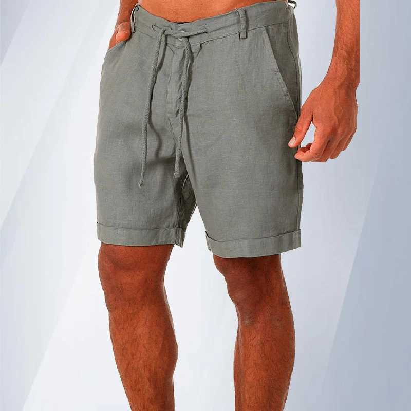 Mens Linen Shorts Summer Spring Fashion New Casual Loose Solid Color Button Pockets Streetwear Male Cargo Shorts S-4XLX240921