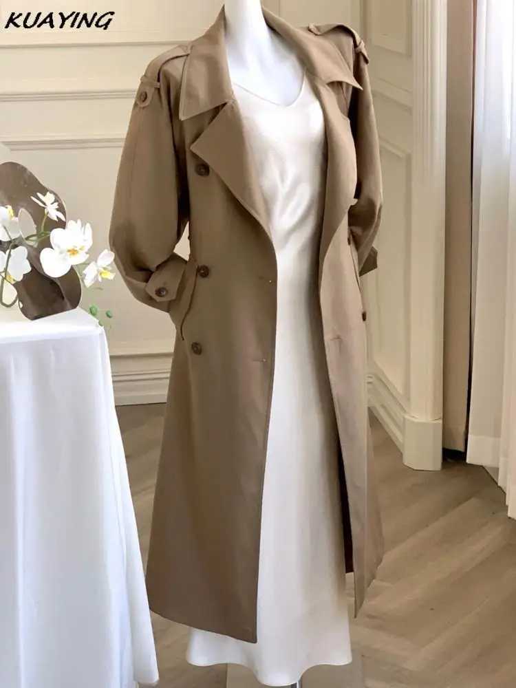 Korea Solid Windbreaker with Belt Women Fashion Turn-down Collar Double Breasted Slim Waist Trench Coat Female Clothes AutumnX240921