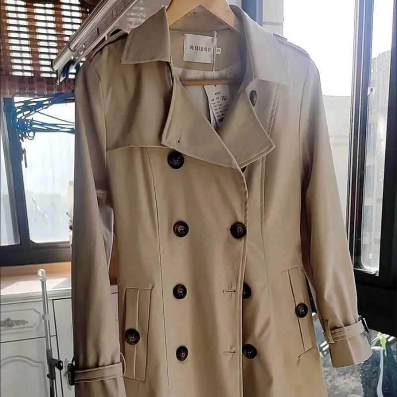 Korean Long Slim Double Breasted Trench Coats Casual Khaki Windbreaker Jackets Spring 5xl Gabardina Streetwear Womens CasacasX240921