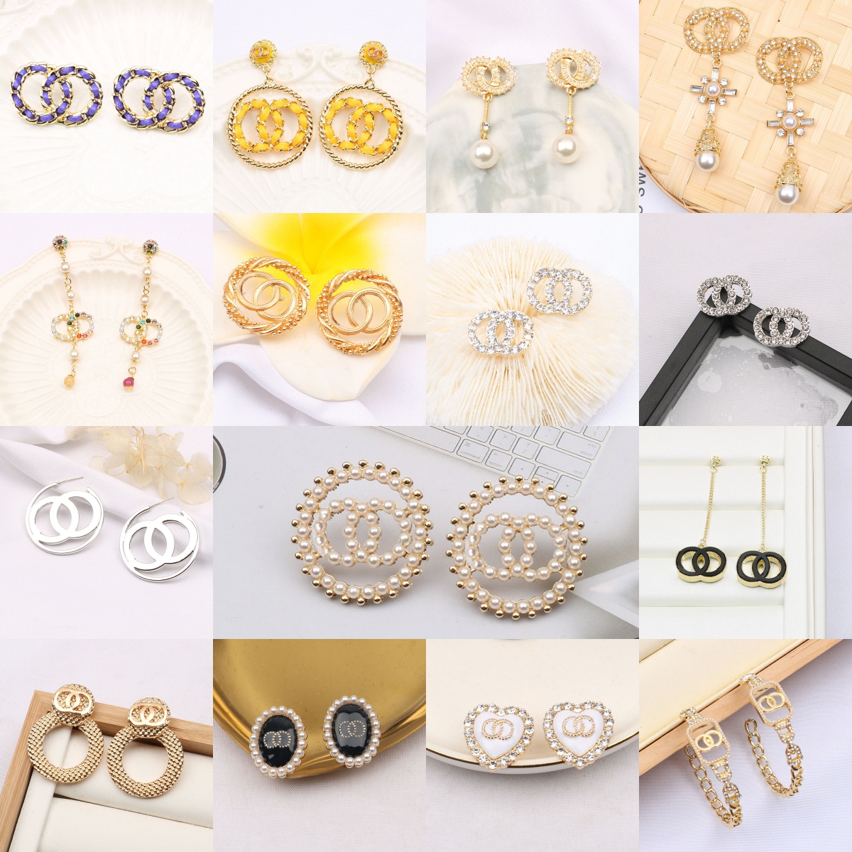 Preal Crystal Letters Stud 18K Gold Plated 925 Silver Luxury Designers Geometric Round Famous Women Round Crystal Rhinestone Pearl Earring Wedding Party Jewerlry