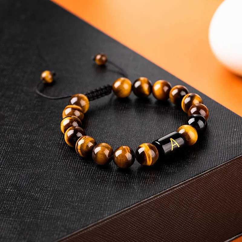 2022 Trendy Braided 26 Initial Letters Bracelet For Men Natural Tiger Eye Stone Alphabet Beaded Couple Bracelet Men WomenX240921