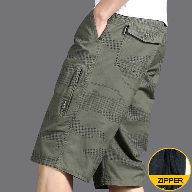 Mens Below Knee Shorts Camouflage Casual Sports Shorts Cotton Work Cargo Shorts Zipper Pocket Cropped PantsX240921