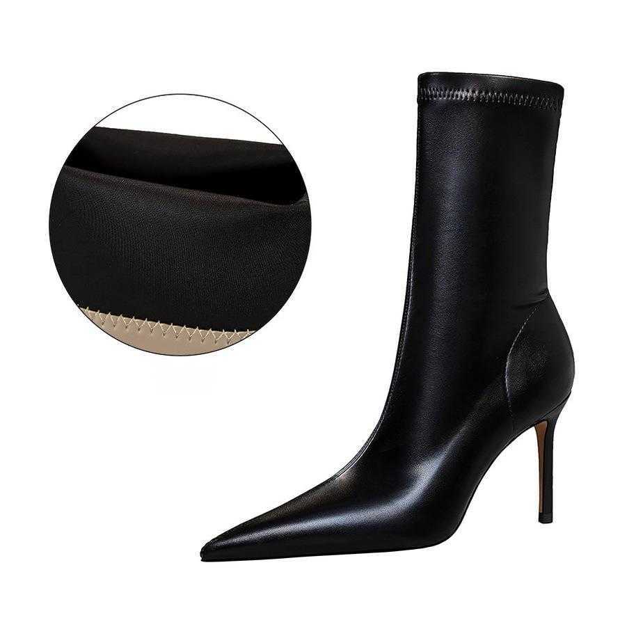 CMM Fashion Simple Thin Heel High Heel Shallow Mouth Pointed Sexy Nightclub Slim Short Boots Womens Boots