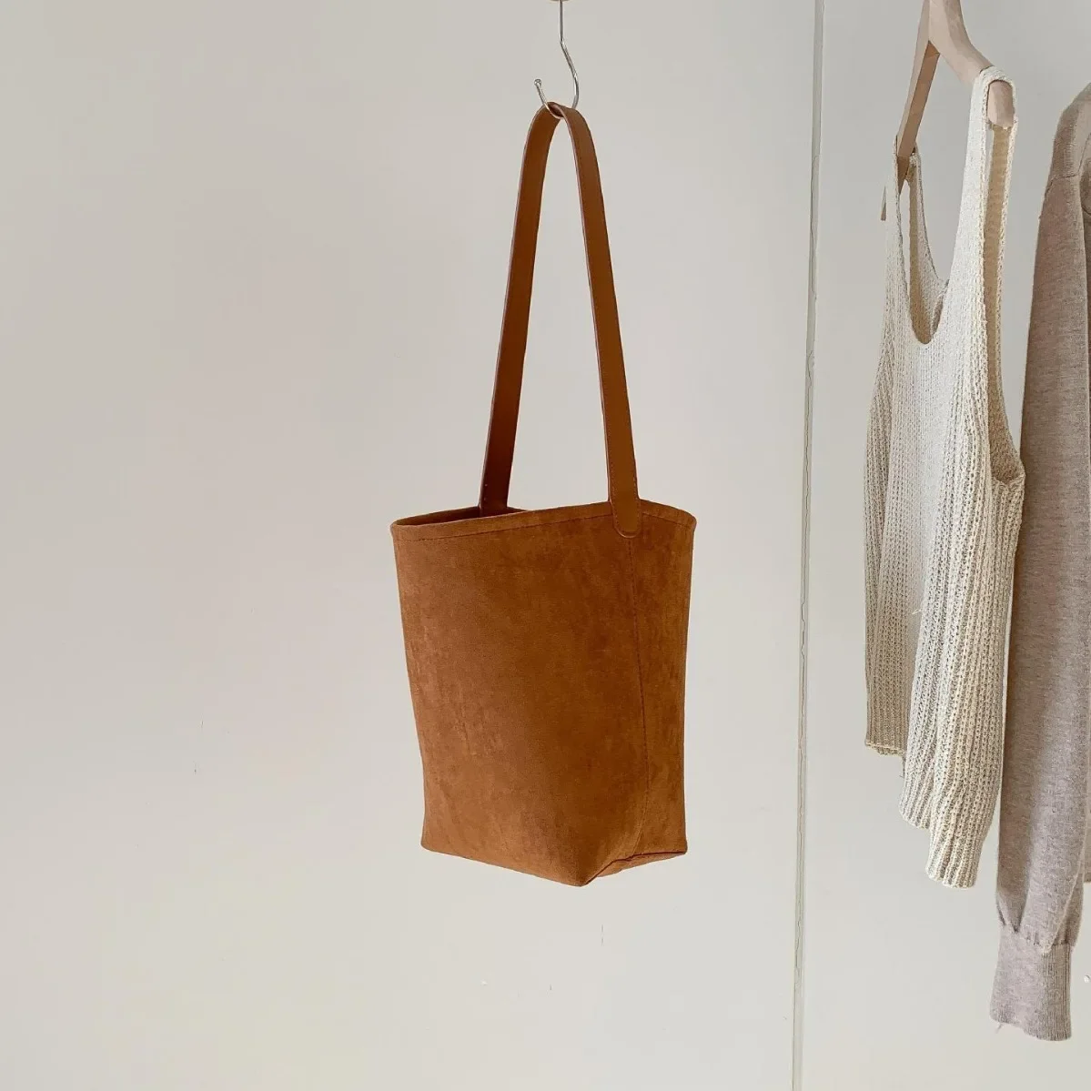 Women Bucket Bag Matte Leather Bag Female TLXT Shoulder Bag Vintage Designer Suede Bag Lady Big Handbag Winter New Composite Bag
