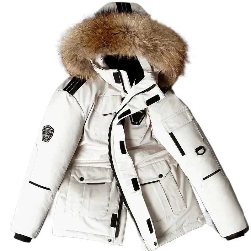 Men's Down Parkas Winter Mens Down Jacket 90% White Duck Down Parkas Coat Male Mid-length Fur Collar -30 Degree Keep Warm Thicken Snow Overcoats 